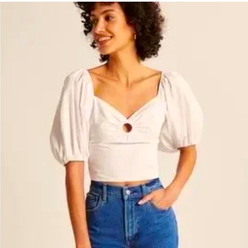 Abercrombie & Fitch White Puff Sleeve O-Ring Top